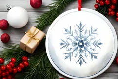 Watercolor Snowflake Round Ornament PNG Product Image 2