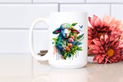 Abstract Vibrant Watercolor Lamb with Flowers, Transparent Product Image 2