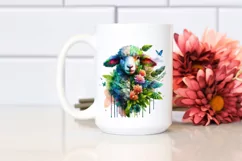 Abstract Vibrant Watercolor Lamb with Flowers, Transparent Product Image 2