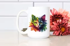 Abstract Vibrant Watercolor Kitten with Plant Leaves, Product Image 2
