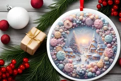 Pastel Candy Christmas Scene Round Sticker PNG Product Image 2