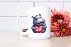 Funny Cute Hippo Smiling Love Sign Clipart Product Image 2