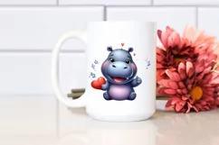 Funny Cute Hippo Smiling Love Sign Clipart Product Image 2