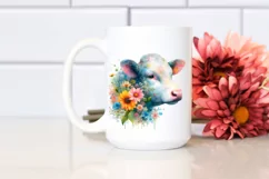 Half Flower Cow Watercolor | Sublimation Clipart Product Image 2