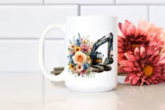 Vintage Excavator with Huge Flowers, PNG Product Image 2