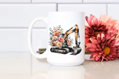 Vintage Excavator with Huge Flowers, PNG Product Image 2