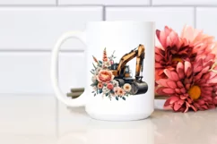 Vintage Excavator with Huge Flowers, PNG Product Image 2