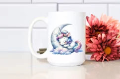 Cute Baby Unicorn on Moon | Sublimation | Clipart Product Image 2
