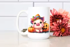 Simple Watercolor Vibrant Drawing Cute Baby Pig Pumpkin Product Image 2