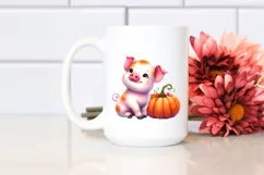 Simple Watercolor Vibrant Drawing Cute Baby Pig Pumpkin Product Image 2