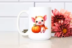 Simple Watercolor Vibrant Drawing Cute Baby Pig Pumpkin Product Image 2