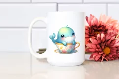 Colorful Baby Whale in Tea Cup | Sublimation | Clipart Product Image 2