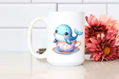 Colorful Baby Whale in Tea Cup | Sublimation | Clipart Product Image 2