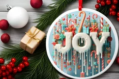 Joy Christmas Round Cute Ornament Sublimation Product Image 1