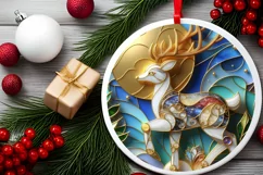 Christmas Round Reindeer Animal Ornament Sublimation Product Image 1