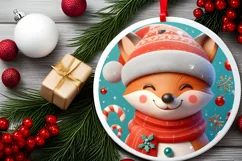 Fox Christmas Round Cute Ornament Sublimation Product Image 1