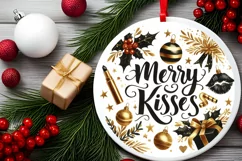 Merry Kisses Christmas Round Cute Animal Ornament Sublimatio Product Image 1