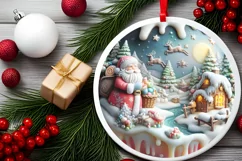 Christmas Round Cute Animal Ornament Sublimation Product Image 2
