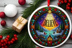 Believe Christmas Round Cute Ornament Sublimation Product Image 1