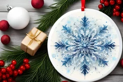 Snow Flake Christmas Round Cute Ornament Sublimation Product Image 1