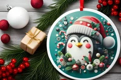 Penguin Christmas Round Cute Ornament Sublimation Product Image 1
