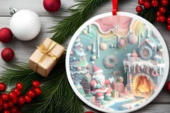 Christmas Round Santa Ornament Sublimation Product Image 1