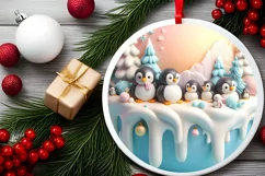 Christmas Round Cute Animal Ornament Sublimation Product Image 1
