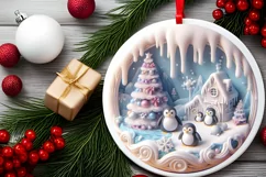 Christmas Round Cute Penguin Ornament Sublimation Product Image 1