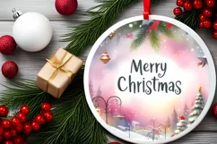 Merry Christmas Round Cute Ornament Sublimation Winter Scene Product Image 1