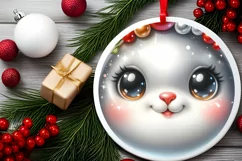 Shiny Bunny Face Round Ornament Sublimation PNG Product Image 2