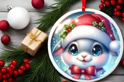 Shiny Bunny Face Round Ornament Sublimation PNG Product Image 2