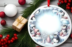 Pastel Winter Penguin Scene Round Sticker PNG Product Image 2
