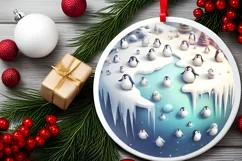 Pastel Winter Penguin Scene Round Sticker PNG Product Image 2