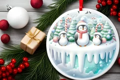 Pastel Winter Penguin Scene Round Sticker PNG Product Image 2