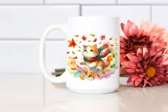 Colorful Cat with Autumn Leaves PNG Product Image 2