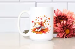 Colorful Cat with Autumn Leaves PNG Product Image 2