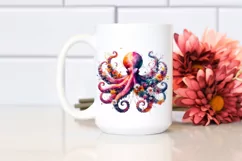 Half Flower Octopus Watercolor | Sublimation Clipart Product Image 2