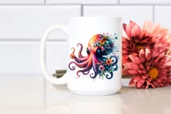 Half Flower Octopus Watercolor | Sublimation Clipart Product Image 2