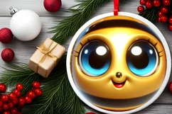 Shiny Bee Face Round Ornament Sublimation PNG Product Image 2