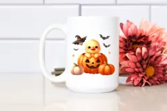 Cute Baby Duck Popping Out from Halloween Pumpkin Product Image 2