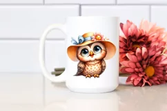 Proud Owl Sun Hat Watercolor Clipart Product Image 2