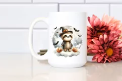 Digital Painting Sloth on Halloween Cloud, PNG Product Image 2