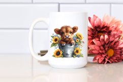 Cute Baby Highland Cow with Sunflower, PNG Product Image 2