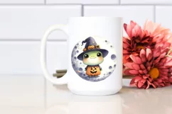 Washed Watercolor Frog on Halloween Moon, PNG Product Image 2