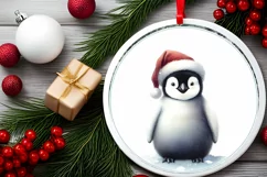 Round Christmas Ornament with Penguin PNG Product Image 2
