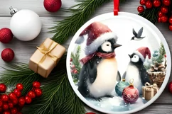 Round Christmas Ornament with Penguin PNG Product Image 2