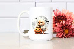 Washed Watercolor Chicken on Halloween Moon, PNG Product Image 2