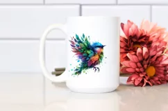 Colorful Bird with Plant Leaves PNG Product Image 2