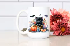 Cute Baby Black Cat Halloween Drawing | Sublimation Clipart Product Image 2