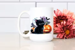 Cute Baby Black Cat Halloween Drawing | Sublimation Clipart Product Image 2